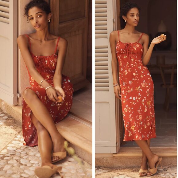 NEW Reformation Camira Sleeveless Crepe Midi Dress Borsa Red Floral Bohemian - Picture 1 of 9